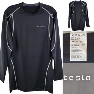 Tesla Mens Athletic Black Long Sleeve XL Shirt Logo